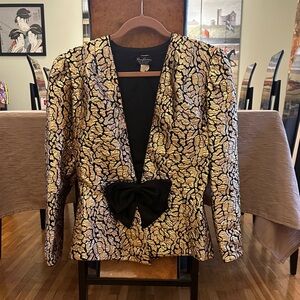 Vintage Gold and Black Women's Jacket with Silk Bow